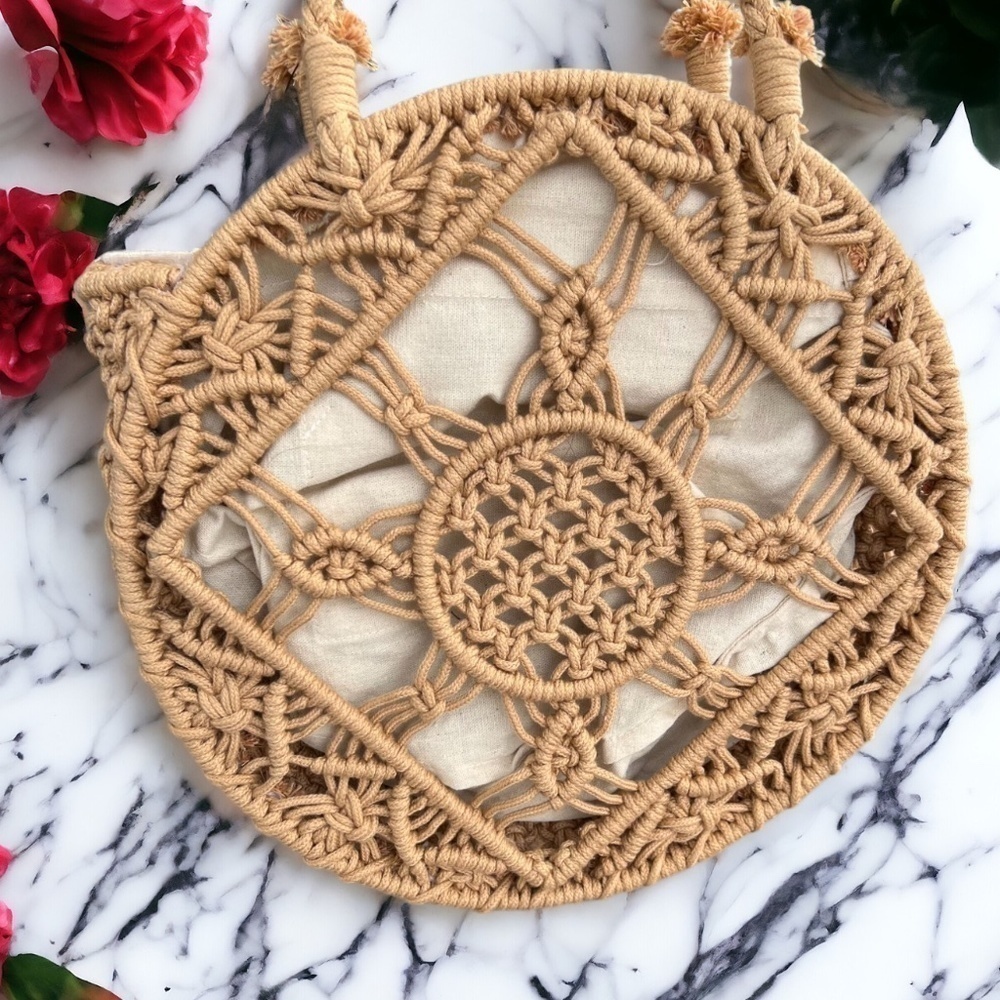 Shein NWT Hollow Out Circle Bag Neutral Color - Picture 4 of 14